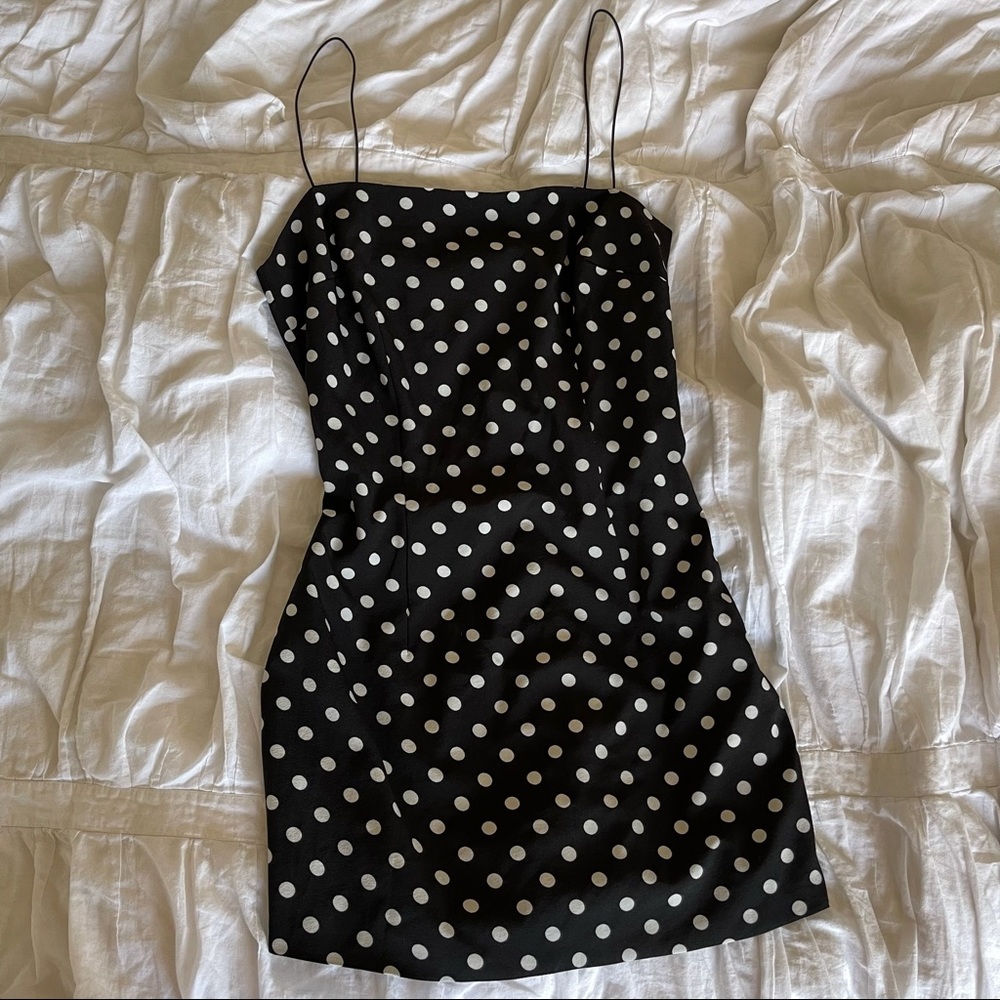 Black polka dot mini dress